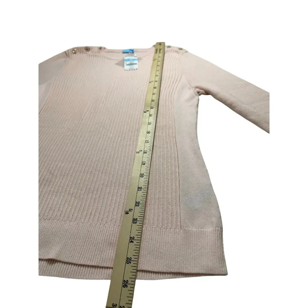 NWT J. McLaughlin Cotton Blend Seaspray Sweater Gold Button Size Large Pink